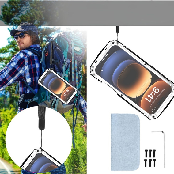 Páncélozott tok a iPhone 16 Pro, R-JUST, ezüst