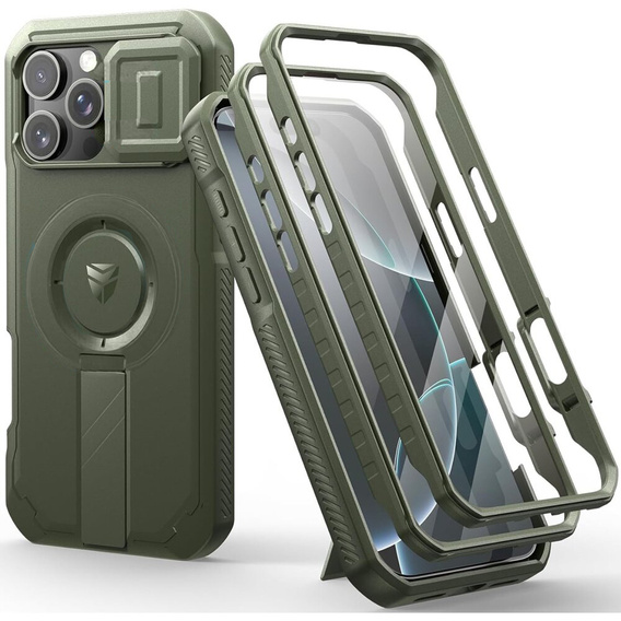 Páncélozott tok iPhone 16 Pro Max készülékhez, Dexnor CamProtect MagSafe, zöld (Két keret)