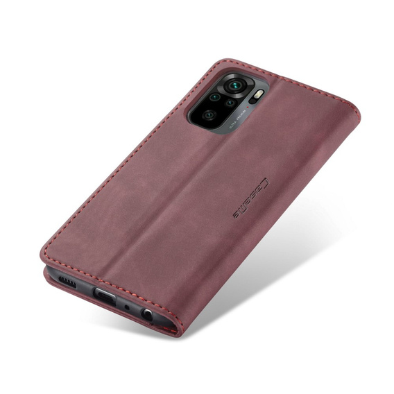 CASEME tok Xiaomi Redmi Note 10 / 10S, Leather Wallet Case, bordó