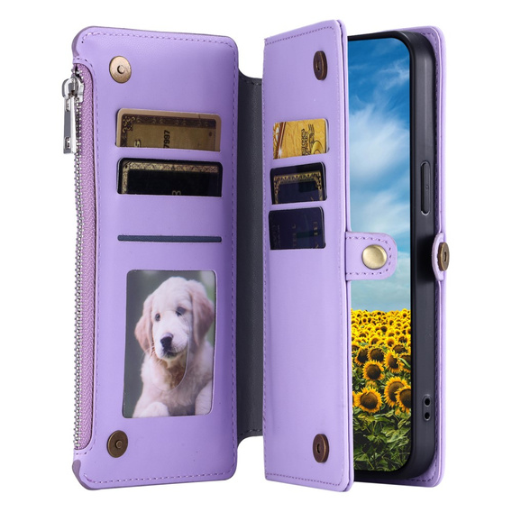 Pattintható tok a Xiaomi Redmi 14C / Xiaomi Poco C75, Wallet Zipper Pocket, lila