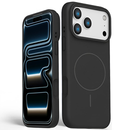 Szilikon tok iPhone 17 Pro készülékhez, MagSafe, ütésgátló, fekete