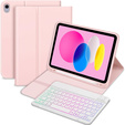 Kivilágított bluetooth billentyűzettel ellátott tok iPad 10.9 2022 (10 gen.), rózsaszín