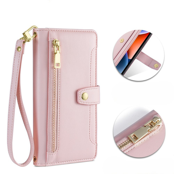 Pattintható tok a Realme 14 Pro 5G, Wallet Zipper Pocket, rózsaszín