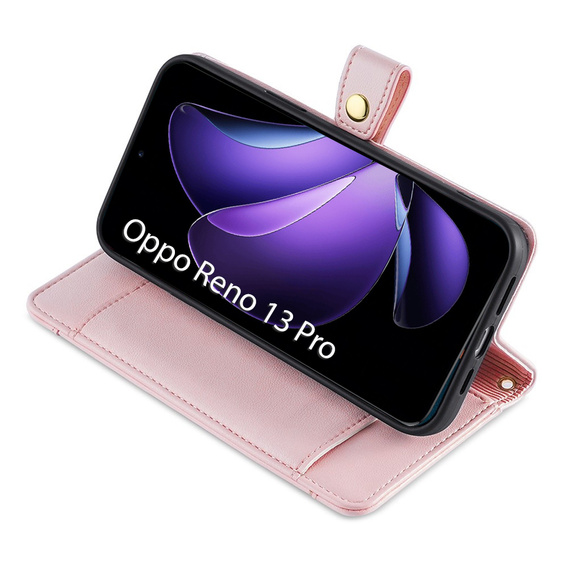 Pattintható tok a Oppo Reno 13 Pro, Wallet Zipper Pocket, rózsaszín