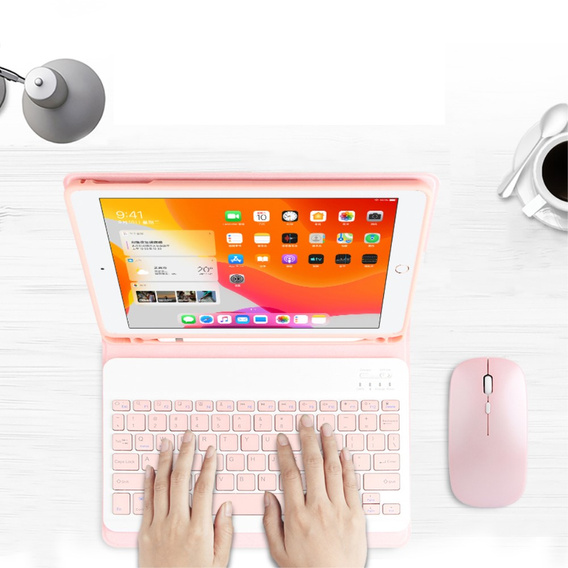 Tok + billentyűzet iPad 10.2 7/8/9 gen 2019/2020/2021, Keyboard Cover Pen Slot, rózsaszín rose gold