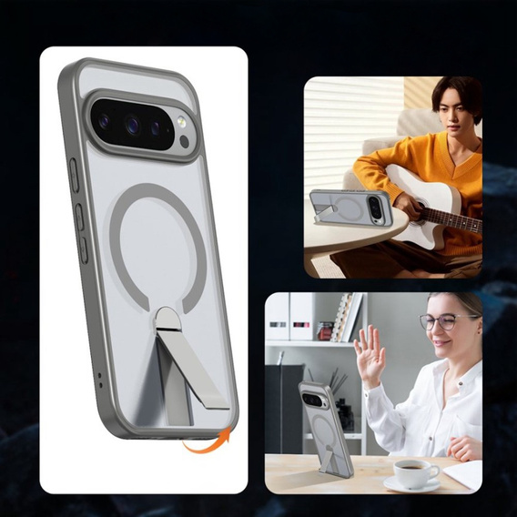 Fusion hibrid tok Google Pixel 10 Pro XL készülékhez, MagSafe, állvánnyal, szürke