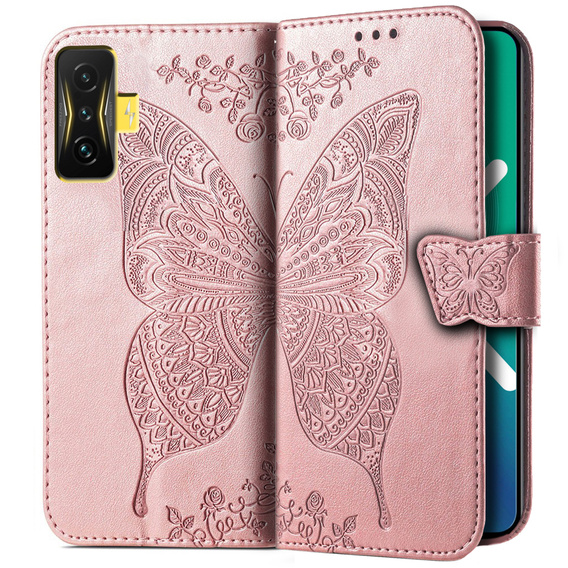Pattintható tok a Xiaomi Poco F4 GT, Butterfly, rózsaszín rose gold