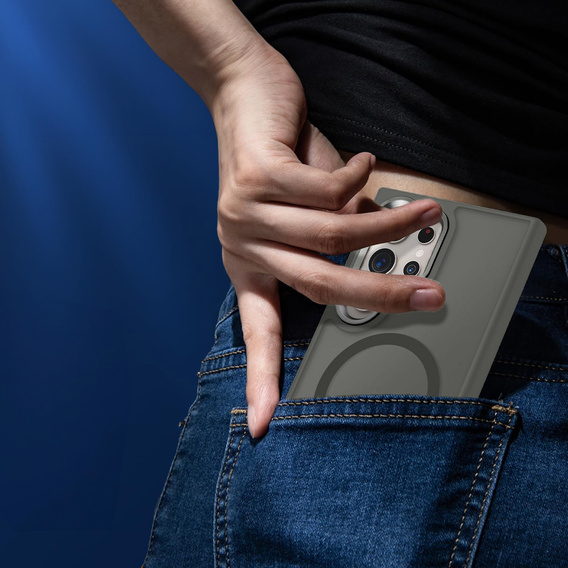 Tok Samsung Galaxy S25 Ultra, Kickstand Matt Case, MagSafe-hoz, szürke + képernyőüveg