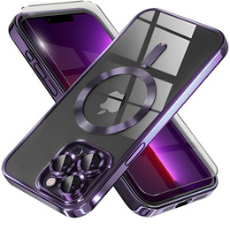 Tok iPhone 13 Pro-hoz, Electro MagSafe, lila + üveg a képernyőhöz