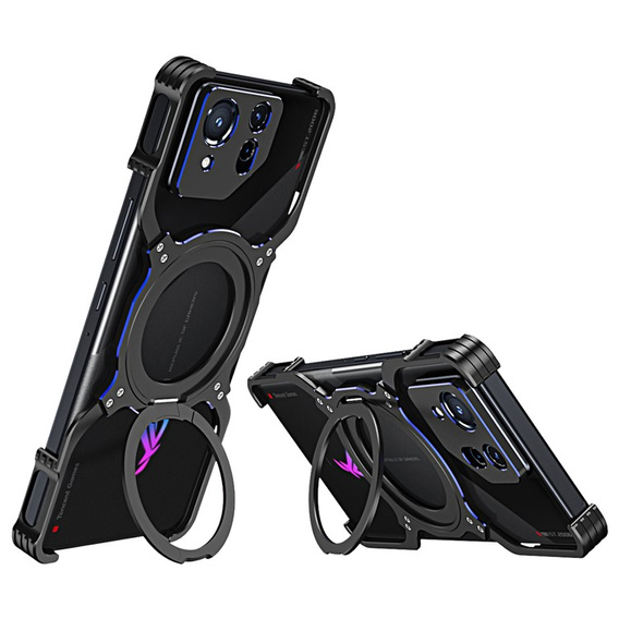 Tok ASUS ROG Phone 8 5G / 8 Pro 5G, Kickstand Bumper, lencsevédővel, MagSafe-hoz, fekete / kék