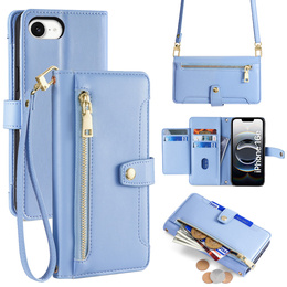 Pattintható tok a iPhone 16E, Wallet Zipper Pocket, kék