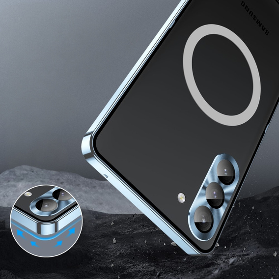 Kameravédő tok Samsung Galaxy S23 FE, CamShield MagSafe, átlátszó / kék