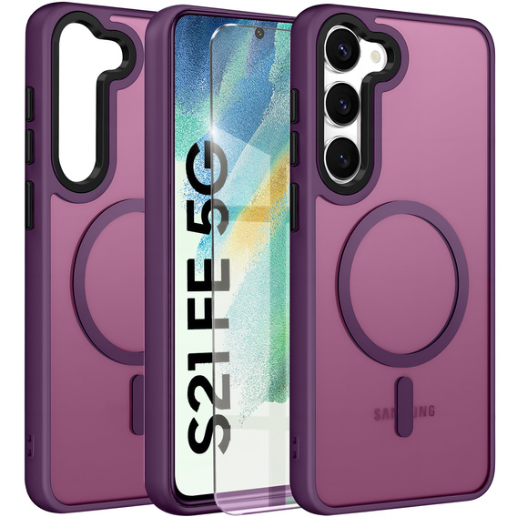 Tok Samsung Galaxy S21 FE-hoz, MagSafe, ERBORD Matt Case, sötétlila + képernyőüveg