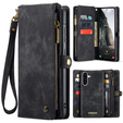 CASEME tok Samsung Galaxy A56 5G, Retro Leather Wallet, szíjjal, fekete