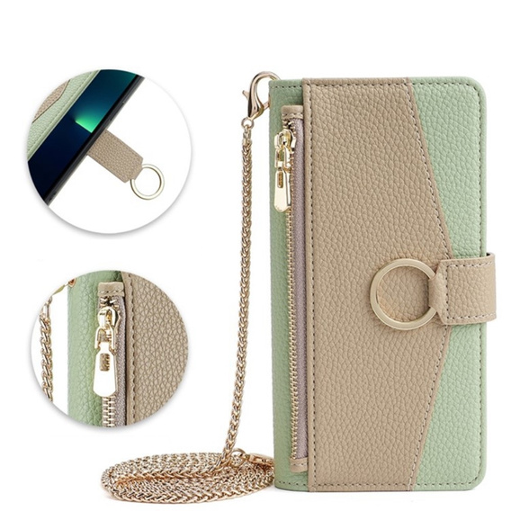 Flip tok Motorola Edge 40 Neo 5G, Wallet Zipper Pocket, tükörrel, zöld