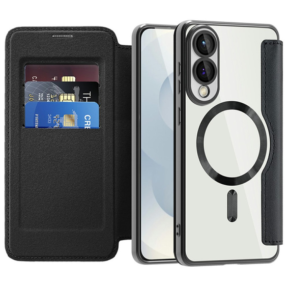 Pattintható tok a Samsung Galaxy S25 Edge, RFID Wallet MagSafe CamShield, fekete