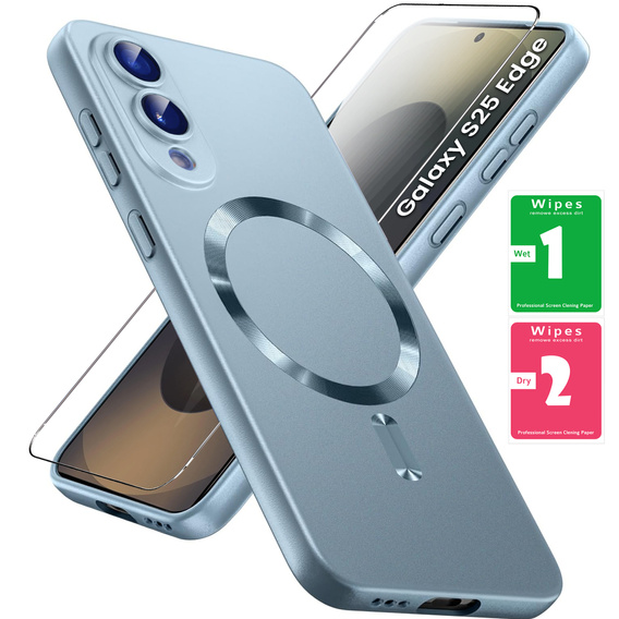 Tok Samsung Galaxy S25 Edge, ColorMag, MagSafe-hoz, kék + 9H edzett üveg
