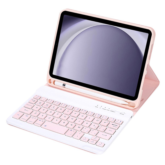 Tok + billentyűzet Samsung Galaxy Tab A9, Leather Pen Slot, rózsaszín rose gold