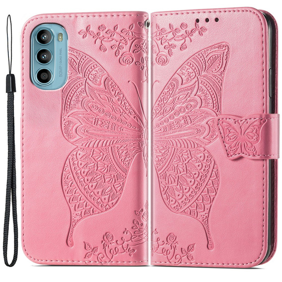 Pattintható tok a Motorola Moto G52 / G82 5G, Butterfly, rózsaszín