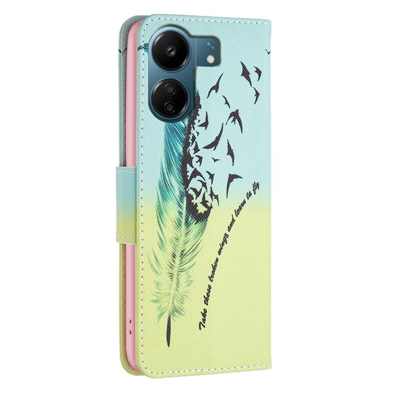 Pattintható tok a Xiaomi Redmi 13C / Poco C65, Wallet, feather, kék