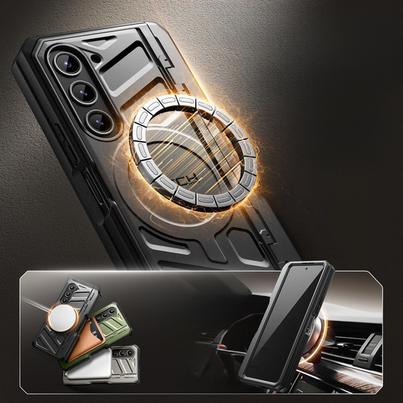 Páncélozott tok Samsung Galaxy S24 Ultra, TONGATE MECH sorozat gyűrűvel, fekete
