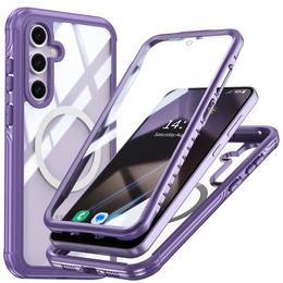 Tok Samsung Galaxy S25-hoz, Shockproof, üveggel, MagSafe-hoz, lila