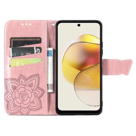 Pattintható tok a Motorola Moto G73 5G, Butterfly, rózsaszín rose gold