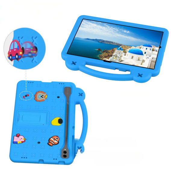 Gyermek tok Samsung Galaxy Tab S10+ Plus, Cute Patterns, állvánnyal, kék