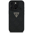 Guess Grained Hot Stamp 4G háromszög alakú fém tok iPhone 16 Pro Max készülékhez