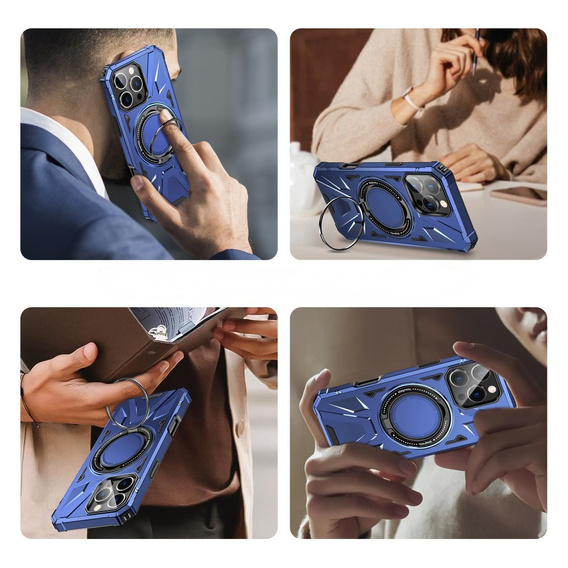 Tok iPhone 16 Pro Max-hoz, páncélozott, állvánnyal és fogantyúval, kék