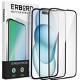 2x edzett üveg a iPhone 15, ERBORD 3D teljes képernyő