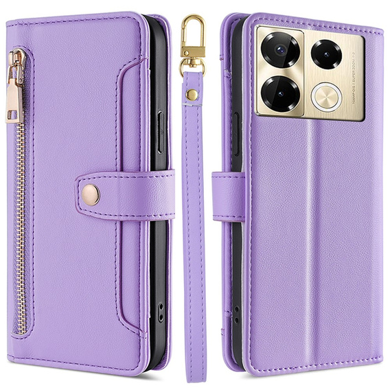 Pattintható tok a Infinix Note 40 Pro, Wallet Zipper Pocket, lila