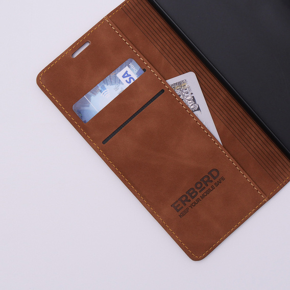 Telefontok a Xiaomi Redmi 12C, ERBORD Vintage, pénztárca patenttal, barna