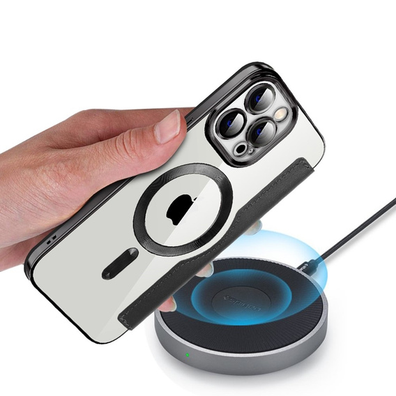 Pattintható tok a iPhone 13 Pro Max, RFID Wallet MagSafe CamShield, fekete