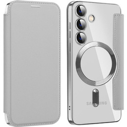 Pattintható tok a Samsung Galaxy S24, RFID Wallet MagSafe CamShield, ezüst