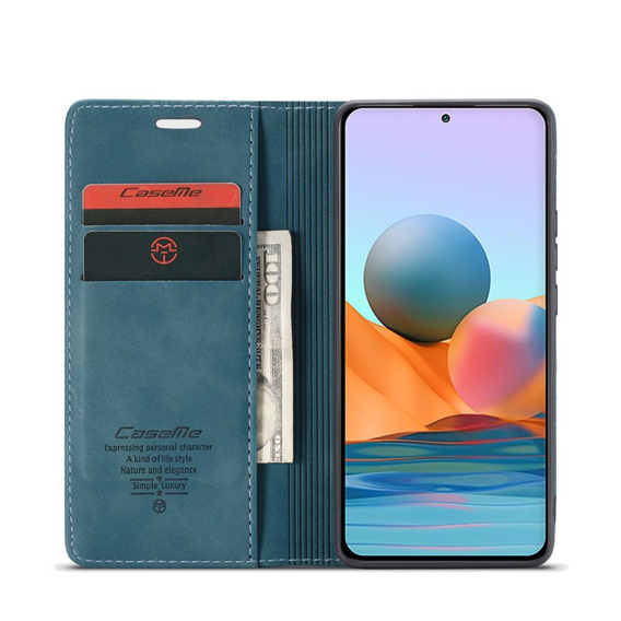 CASEME tok Xiaomi Redmi Note 10 Pro, Leather Wallet Case, kék