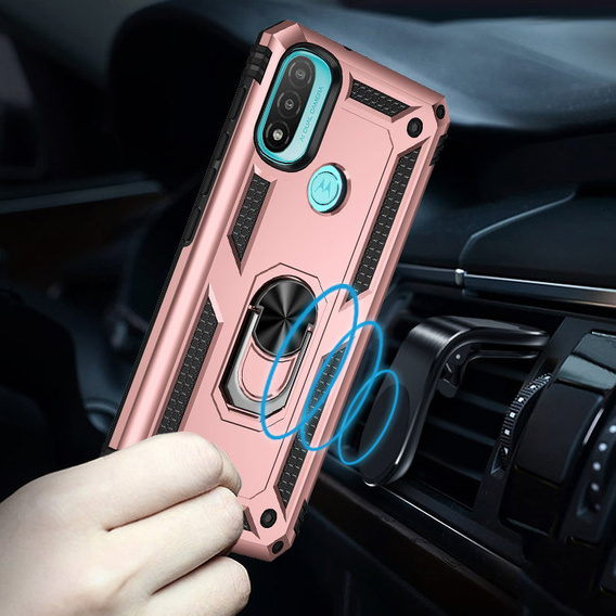 Páncélozott telefontok a Motorola Moto E20/E30/E40, Nox Case Ring, rózsaszín rose gold