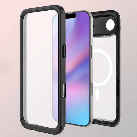 Redpepper tok iPhone Air készülékhez, IP68 vízálló, MagSafe-hoz, átlátszó, fekete oldallapokkal