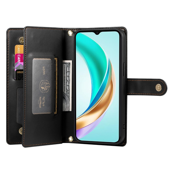 Pattintható tok a Honor Magic 7 Lite, Wallet Zipper Pocket, fekete