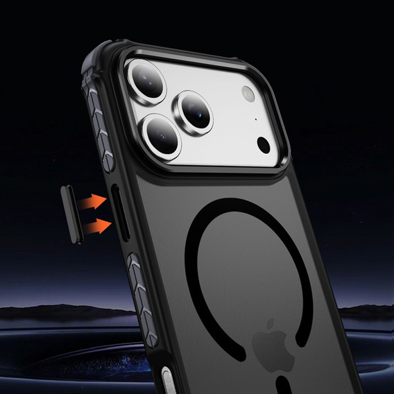 Matt tok iPhone 17 Pro Max készülékhez, páncélozott, MagSafe-hoz, füstszínű, fekete oldallal