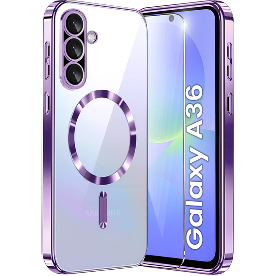 Tok Samsung Galaxy A36-hoz, Electro MagSafe, lila + üveg a képernyőhöz