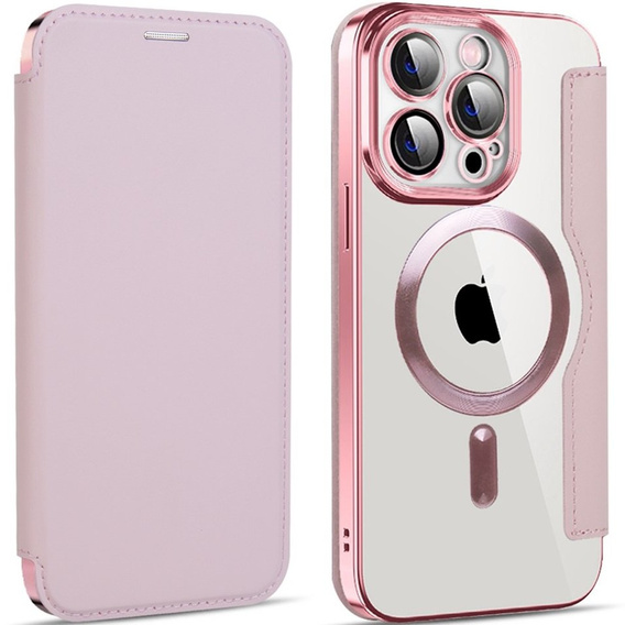 Pattintható tok a iPhone 13 Pro, RFID Wallet MagSafe CamShield, rózsaszín