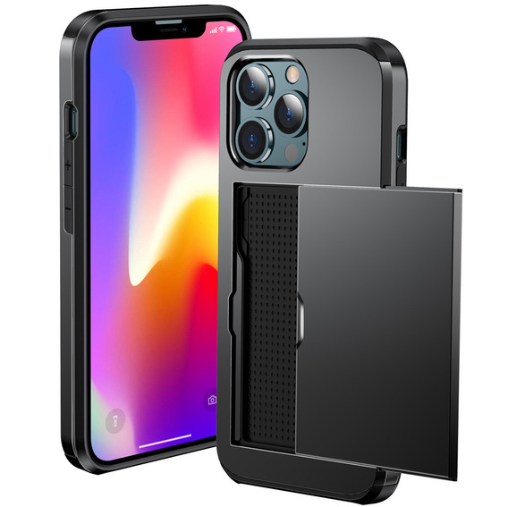 Telefontok a iPhone 12 / 12 Pro, Sliding Card Holder, fekete
