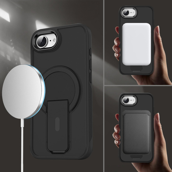 Tok Iphone 16E, Kickstand Matt Case, MagSafe, fekete