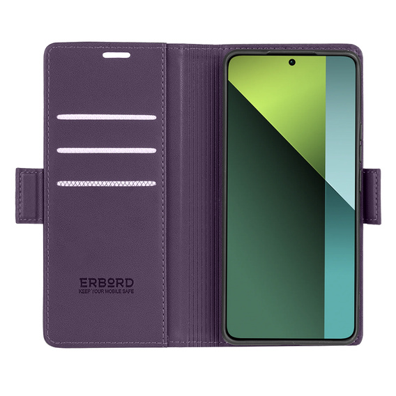 Tok Xiaomi Redmi Note 13 Pro 5G, ERBORD Glossy Litchi, pénztárca patenttal, lila