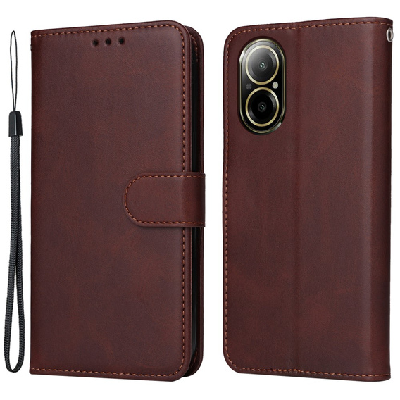 Pattintható tok a Realme C67, Leather Wallet, barna