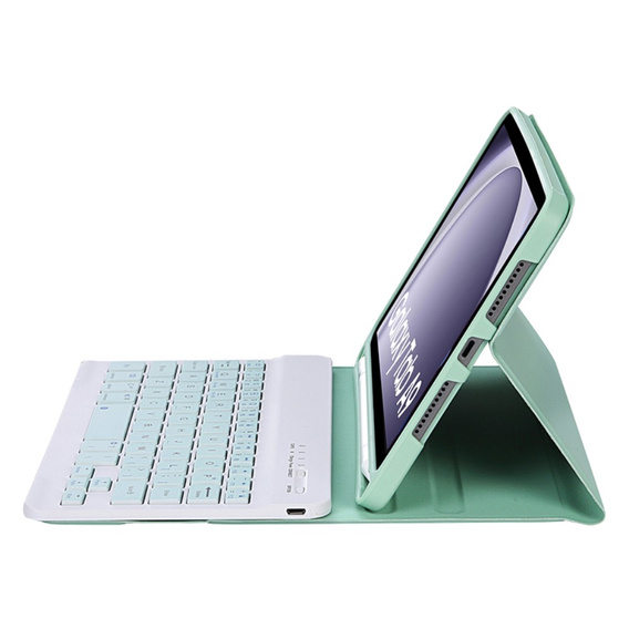 Tok + billentyűzet Samsung Galaxy Tab A9, Leather Pen Slot, világoszöld