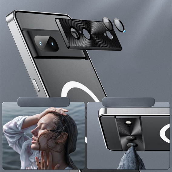 Kameravédő tok Google Pixel 8, CamShield MagSafe, átlátszó / ezüst