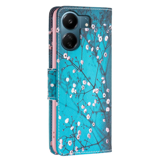 Pattintható tok a Xiaomi Redmi 13C / Poco C65, Wallet, Sakura, kék