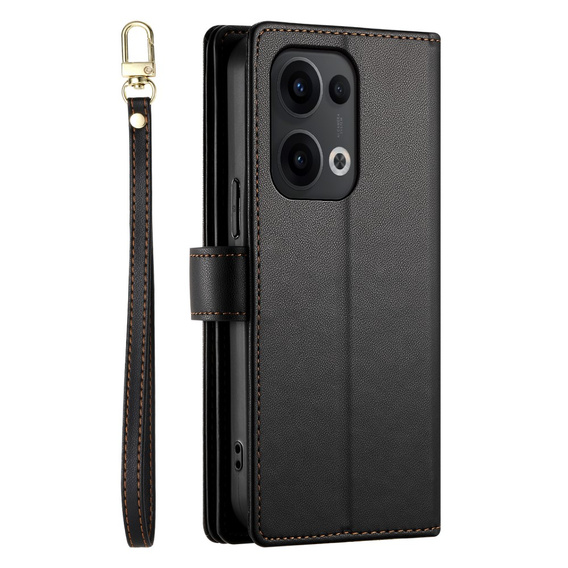 Pattintható tok a Oppo Reno 13 5G, Wallet Zipper Pocket, fekete
